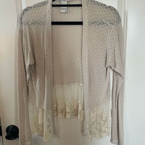 Knit Cardigan with Mesh/Lace Trim